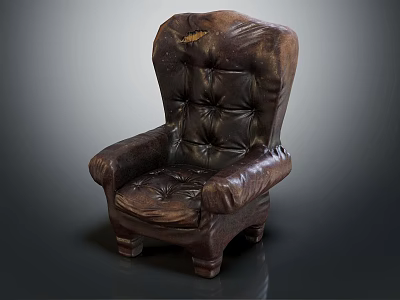 Vintage Dark Brown Leather Tufted Wingback Single Sofa with Detailed Stitching 3d model