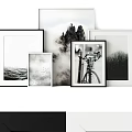 Black And White Photo Frames With Landscape Bicycle And Bird Prints For Home Decor