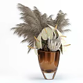 Bonsai Potted Plants With Feathery Foliage And White Leaf Accents In Brown Vases