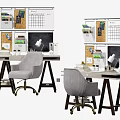 Modern Home Office Desk Setup With Whiteboard Corkboard Calendar And Gray Chair
