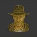 Man In Brown Hat And Coat With Gray Background 3D Bust Portrait