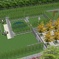 Serene Park Landscape With Green Lawn Circular Pathway And Colorful Trees People Relaxing