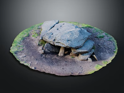 Ancient Stone And Wooden Megalithic Structure With Circular Grass And Dirt Ground 3d model