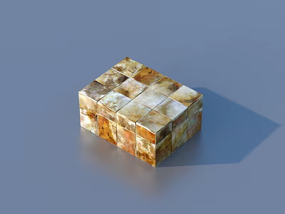 Cube Shaped Household Storage Box With Patchwork Brown Beige Wooden Design 3d model