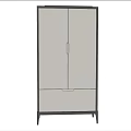 Modern Storage Cabinet With Gray Double Doors And Drawer Against Textured Wall On Wooden Floor