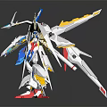 Colorful Mechanical Robot Character With White Blue Yellow Red Wings And Detailed Design