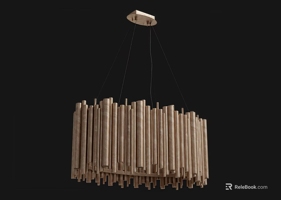 Wooden Chandelier With Vertical Slats And Modern Minimalist Design 3d model 