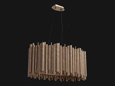 Wooden Chandelier With Vertical Slats And Modern Minimalist Design 3d model