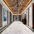 Luxurious Elevator Lobby Interior Design With Grand Chandelier Marble Floor And Artworks