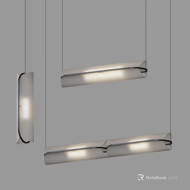 Modern Linear Pendant Lights With Metallic Frame And Soft Illumination Effects 3d model 