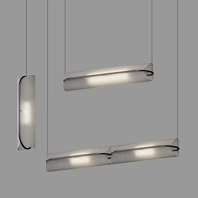 Modern Linear Pendant Lights With Metallic Frame And Soft Illumination Effects 3d model