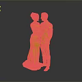 Bride and Groom in Wedding Attire Posing Close Together on Gray Background