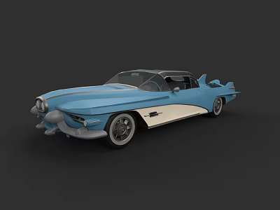 Vintage Blue and White Car with Streamlined Body and Classic Retro Design 3d model