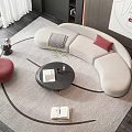 Modern Living Room Curved Sofa And Round Coffee Table Set With Pillows And Rug