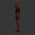 Red Superhero Character In Full Costume With Swords And Utility Belt