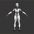 Futuristic Mechanical Character In White Blue Armor With Detailed Design Standing