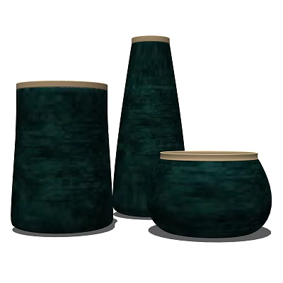 Dark Green Vases With Light Colored Rims And Different Shapes For Home Decor 3d model