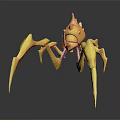 Yellow Spiked Fantasy Creature With Sharp Legs And Horned Head 3d model
