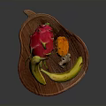 Fresh Bananas Dragon Fruit and Ginger Arranged on Wooden Tray