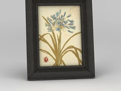 Dark Textured Picture Frame With Blue Flowers Yellow Leaves And Red Ladybug 3d model