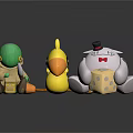Colorful Stuffed Toy Figures With Green Helmet Yellow Bird And Top Hat White Doll
