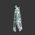 Fashionable Women's White And Teal Patterned Dress With Spaghetti Straps And Asymmetrical Hem