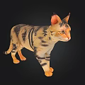 Realistic Striped Cat Standing In Detailed 3D Render Against Black Background