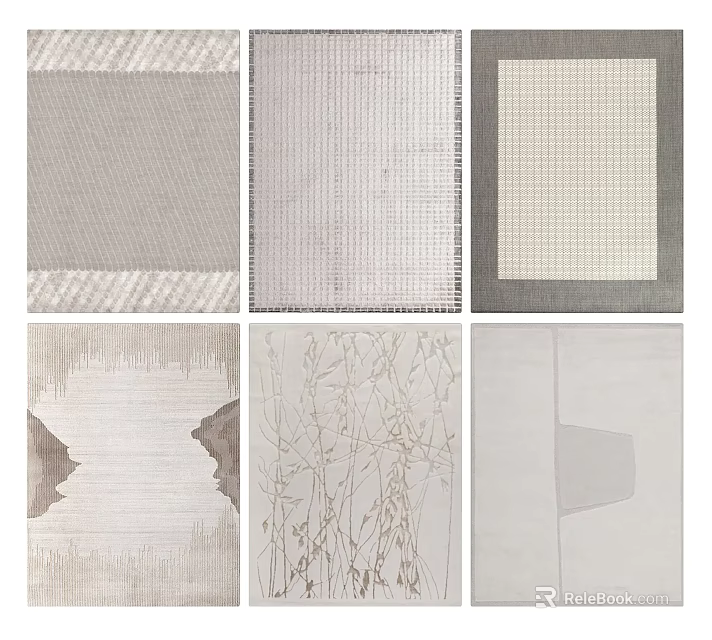 Modern Square Rugs With Various Patterns Neutral Tones And Diverse Textured Designs 3d model 