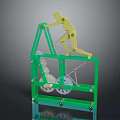Yellow Climbing Doll On Green Mechanical Structure With Gear Mechanism