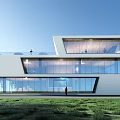 Modern Sales Office Building With Glass Curtain Wall And White Exterior