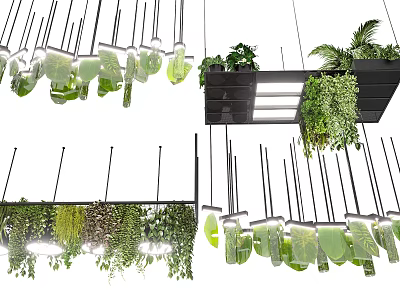 Modern Hanging Chandelier Design With Green Plant Leaves And Natural Elements 3d model