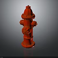 Red Fire Hydrant With Detailed Structure And Reflective Base On Dark Surface