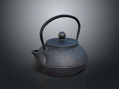 Elegant Black Cast Iron Teapot Featuring Hammered Texture And Classic Traditional Design 3d model
