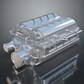 Shiny Silver Car Engine Featuring Complex Structure Pipes And Metallic Surface On Black Background 3d model