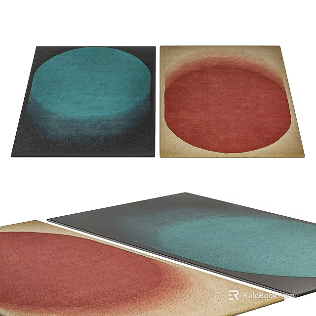Square Rug With Blue And Red Circular Patterns Modern Stylish Design For Home Decor 3d model