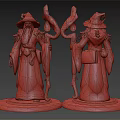 Wizard Characters With Green Robes Pointed Hats Magic Staffs And Glowing Gems On Stone Bases
