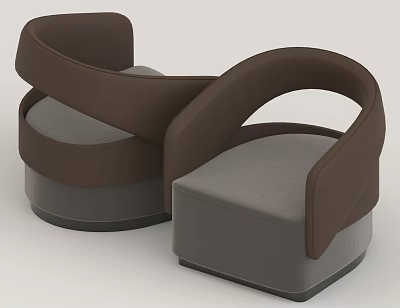 Two Modern Brown and Gray Leisure Chairs With Curved Armrests and Padded Seats 3d model