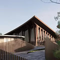 Modern Sales Office Building Exterior With Circular Roofs And Surrounding Trees