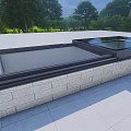 Modern Detached Villa Roof Design With Glass Skylights Stone Brick Walls And Tile Flooring