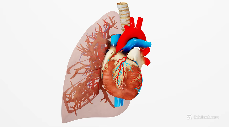 Thoracic Organs 3D Anatomical Model With Heart Lungs And Blood Vessels 3d model 