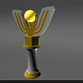 3D Weapon Model With Yellow White Color Top Sphere Symmetrical Side Structures White Pillar Base