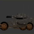Mechanical Tank with Heavy Tread Tracks Mounted Cannons Antenna Arrays and Industrial Metal Texture