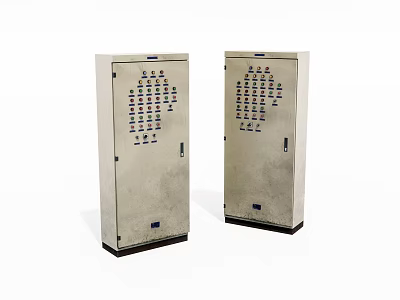 Dual Industrial Control Cabinets With Metal Enclosure And Control Panel Buttons Indicators 3d model