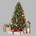 Decorated Christmas Tree with Red White Ornaments Gift Boxes and Lanterns 3d model
