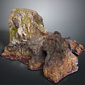 Wooden Stone Rock Formation With Natural Moss Covered Surface And Brown Green Color