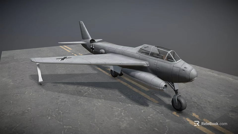 Gray Military Airplane Parked on Tarmac With Yellow Lines and Star Markings 3d model 