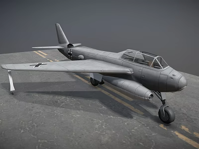 Gray Military Airplane Parked on Tarmac With Yellow Lines and Star Markings 3d model