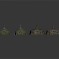 Colorful Traditional Tent Structures With Ornate Tops And Textured Surfaces
