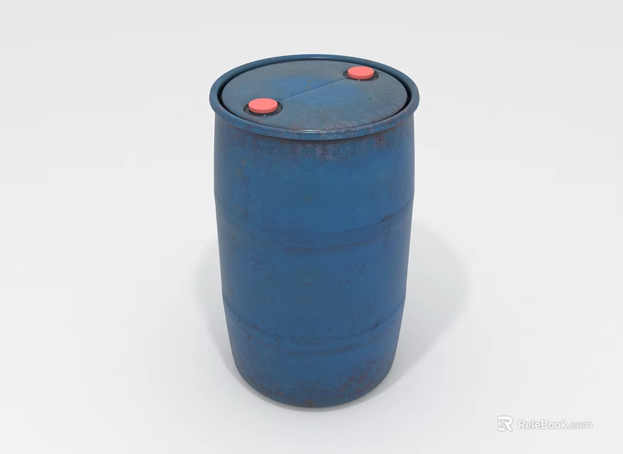 Blue Metal Barrel With Two Red Lids On Top Surface 3d model 