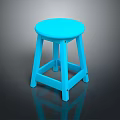 Blue Wooden Round Stool With Simple Design Smooth Surface And Modern Style